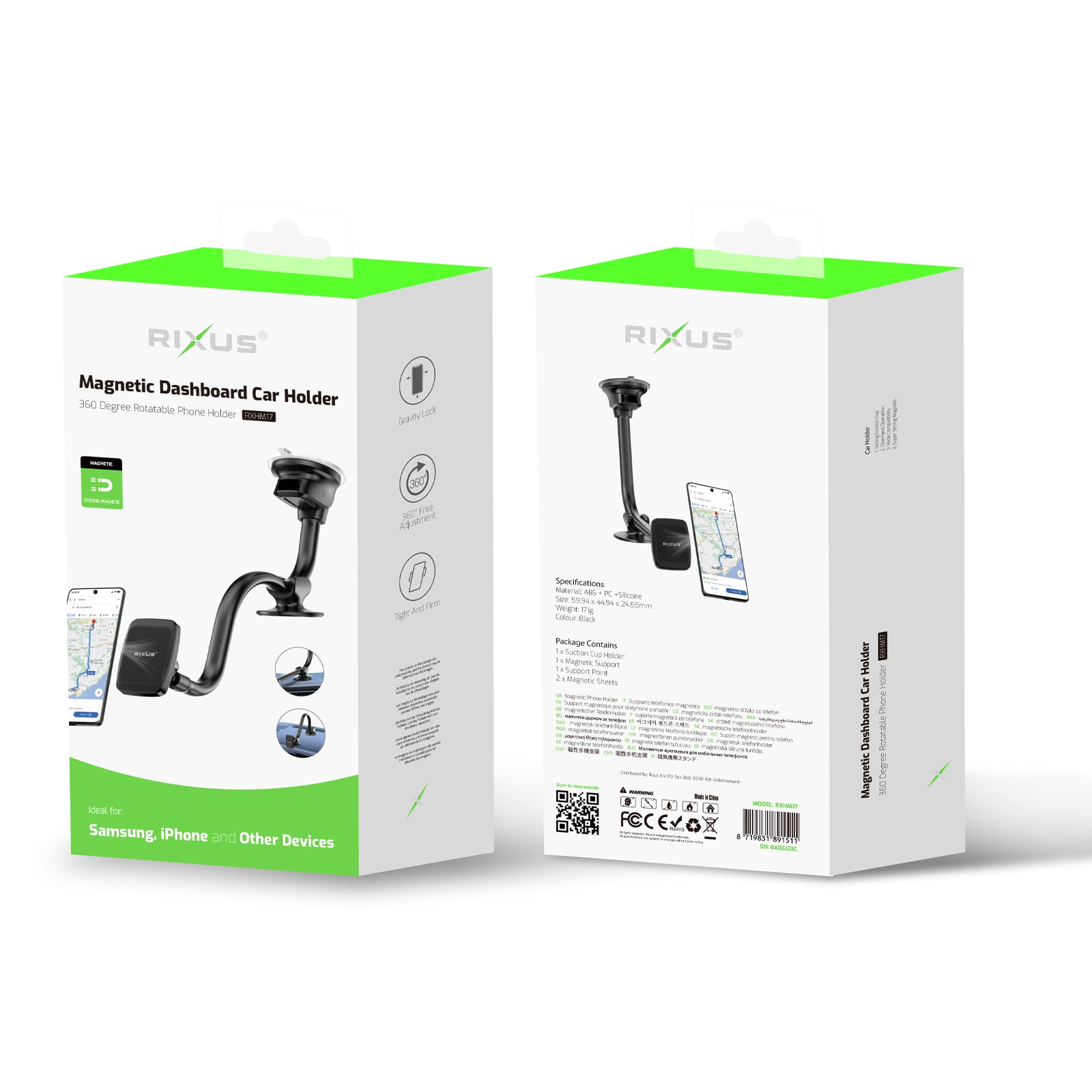 Rixus RXHM17 Support magnétique pour téléphone sur le tableau de bord Noir