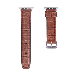 Bracelet en silicone et cuir grainé alligator For Apple 42 mm, 44 mm, 45 mm, 49 mm, marron foncé, boîte de vente au détail