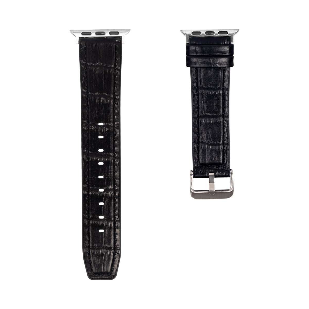 Bracelet en silicone et cuir grain alligator For Apple 38 mm, 40 mm, 41 mm Noir Boîte de vente au détail
