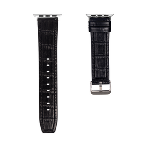 Bracelet en silicone et cuir grain alligator For Apple 38 mm, 40 mm, 41 mm Noir Boîte de vente au détail