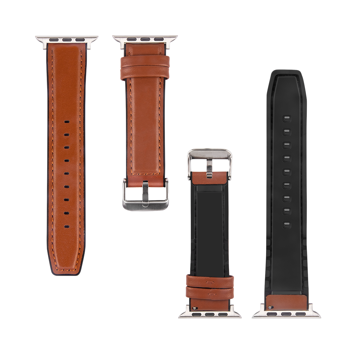 Bracelet en silicone et cuir brillant For Apple 38 mm, 40 mm, 41 mm, marron clair, boîte de vente au détail