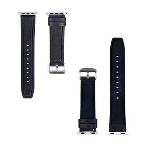 Bracelet en silicone et cuir brillant For Apple 38 mm, 40 mm, 41 mm Noir Boîte de vente au détail