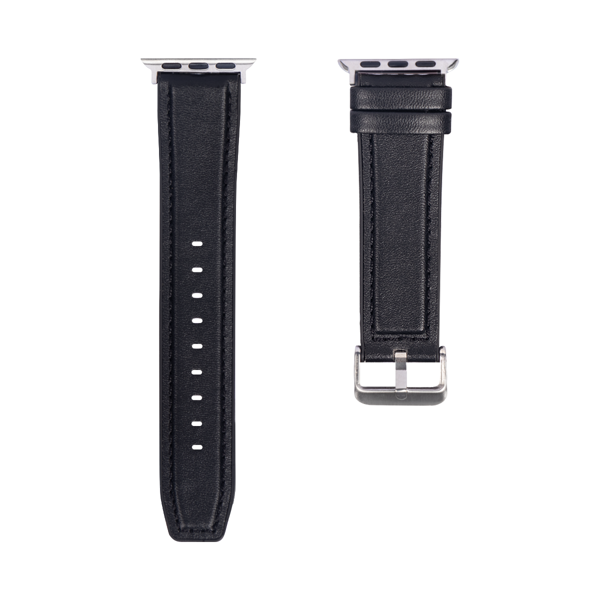 Bracelet en silicone et cuir brillant For Apple 42 mm, 44 mm, 45 mm, 49 mm Noir Boîte de vente au détail