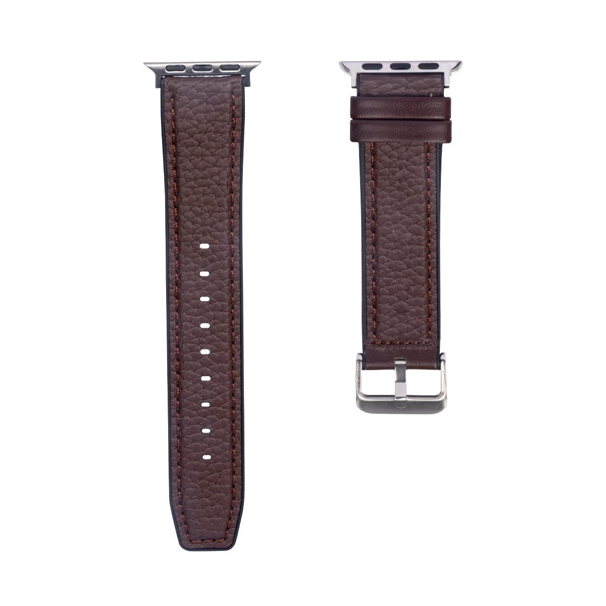 Bracelet en silicone et cuir For Apple 42 mm, 44 mm, 45 mm, 49 mm, marron foncé, boîte de vente au détail