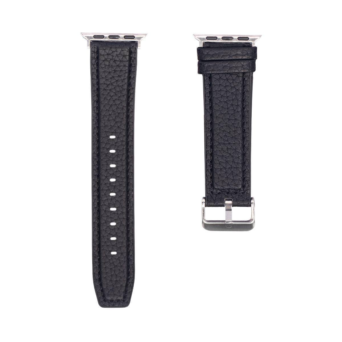 Bracelet en silicone et cuir For Apple 42 mm, 44 mm, 45 mm, 49 mm Noir Boîte de vente au détail