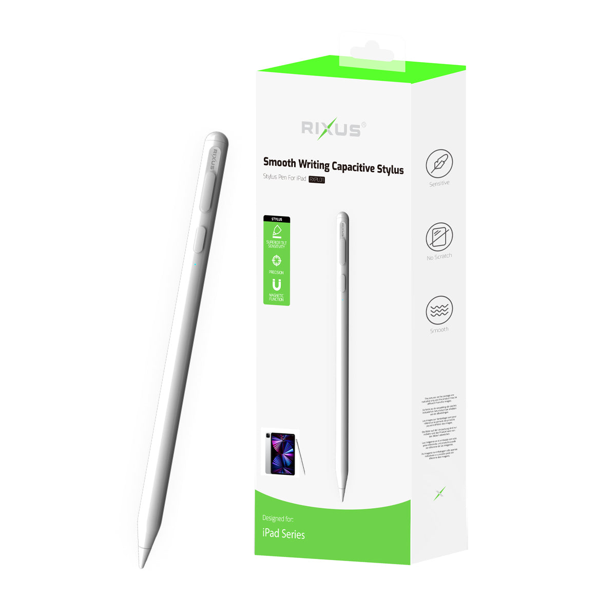 Crayon Rixus RXPL01 avec charge rapide et rejet de la paume de la main Blanc