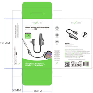 Rixus RXL07 Adapter Charge And Audio Cable For Lightning Connector