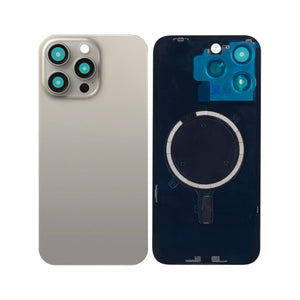For Apple 15 Pro Max Verre arrière sans NFC, cadre de caméra agrandi Titane naturel Compatible