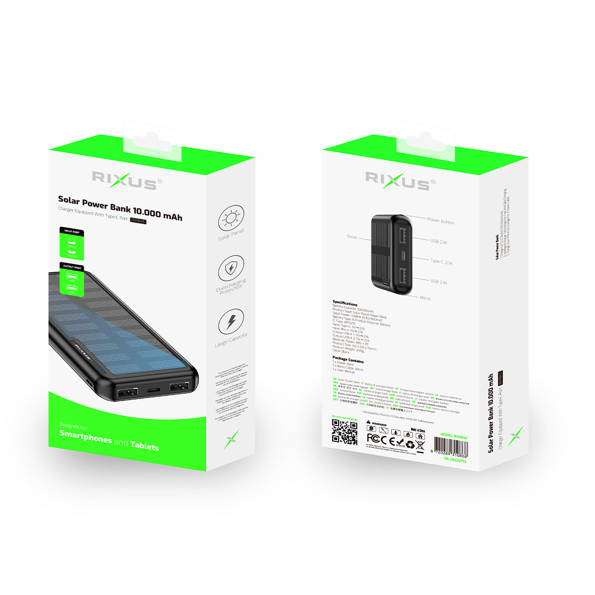 Rixus RXPB45 Solar Powerbank 10000 mAh Noir