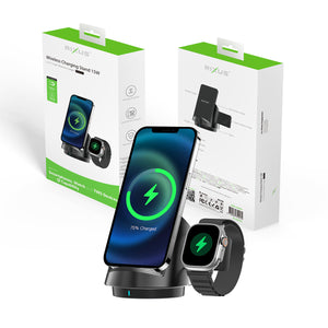 Rixus RXWC57 3 in 1 Wireless Fast Charger Stand Black (Chargeur rapide sans fil 3 en 1)