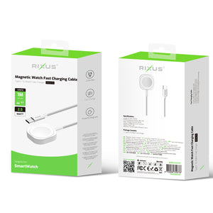 Rixus RXUC19 Magnetic Watch Fast Charging Cable 1m White