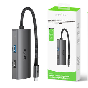 Rixus RXHU07 Adaptateur HDMI USB-C vers Ethernet avec station d'accueil Gris
