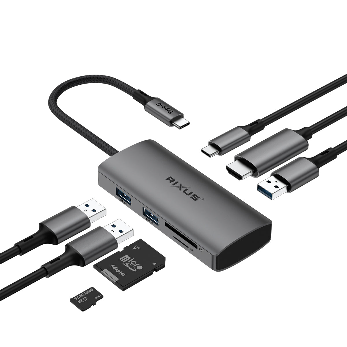 Rixus RXHU10 Adaptateur USB-C vers HDMI avec station d'accueil Gris