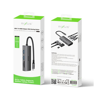Rixus RXHU10 Adaptateur USB-C vers HDMI avec station d'accueil Gris