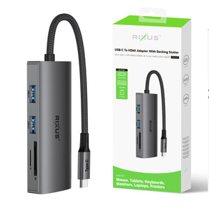 Rixus RXHU10 Adaptateur USB-C vers HDMI avec station d'accueil Gris