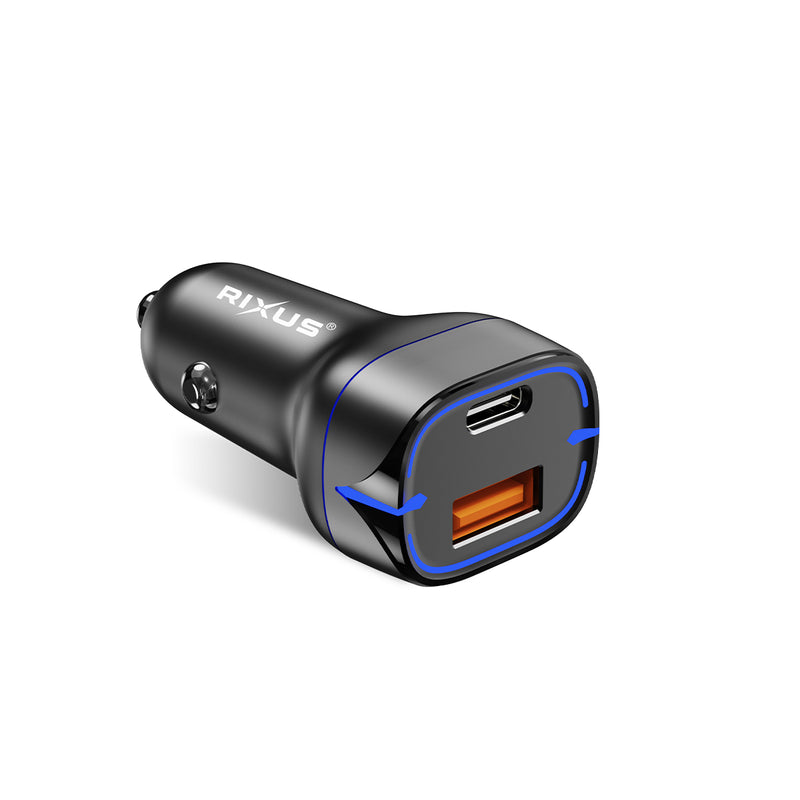 Rixus RXCC13 Chargeur de voiture USB-C PD+QC3.0 38W Noir
