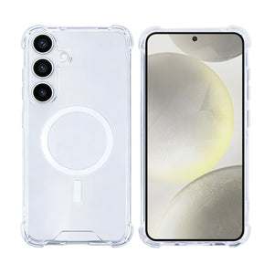 Rixus Anti-Burst Case With MagSafe Compatible For Samsung Galaxy S24 Plus, S25 Plus Transparent