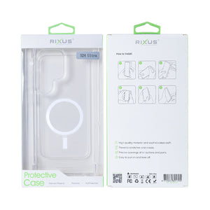 Rixus Anti-Burst Case With MagSafe Compatible For Samsung Galaxy S24 Ultra Transparent