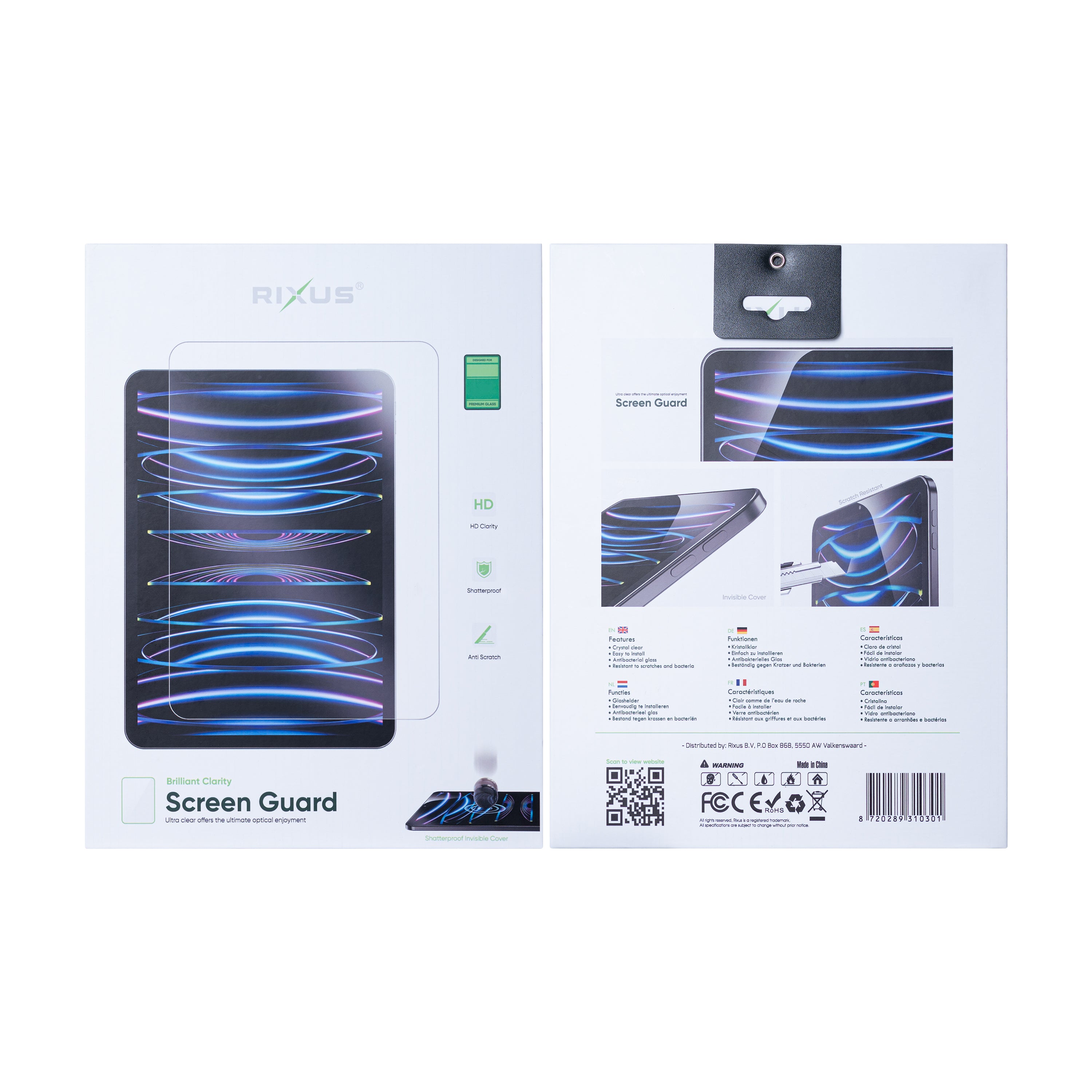 Rixus Screen Guard For Apple iPad Air 1 9.7 pouces (2013), Air 2 9.7 pouces (2014) , Air 5 9.7 pouces (2017), Air 6 (2018)
