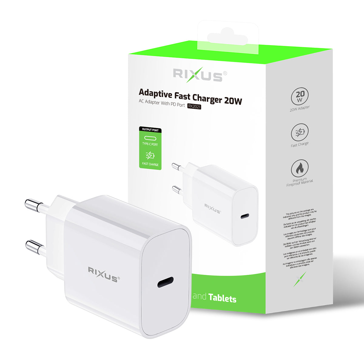 Rixus RX2021 Chargeur PD 20W Blanc