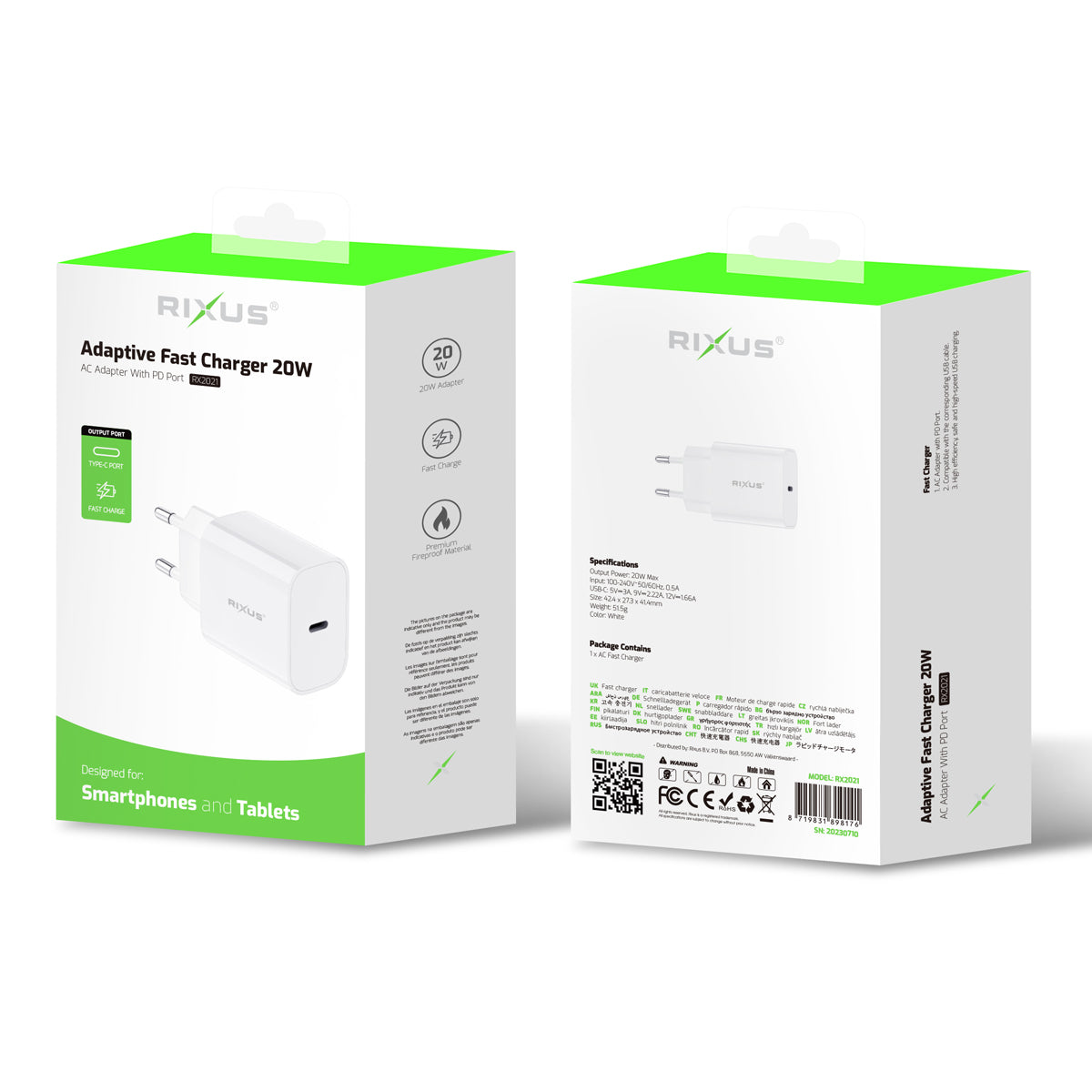 Rixus RX2021 Chargeur PD 20W Blanc