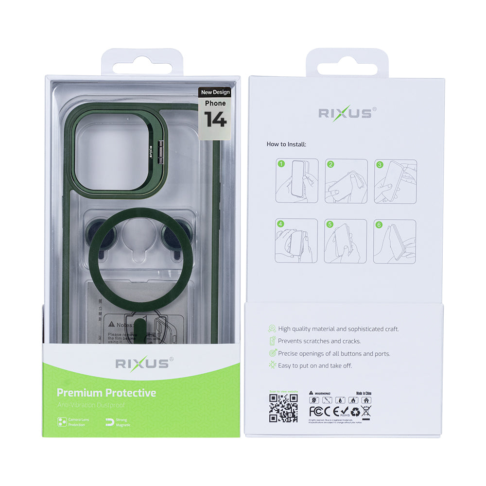 Rixus Classic 03 Case With MagSafe Compatible For Apple iPhone 14 Dark Green