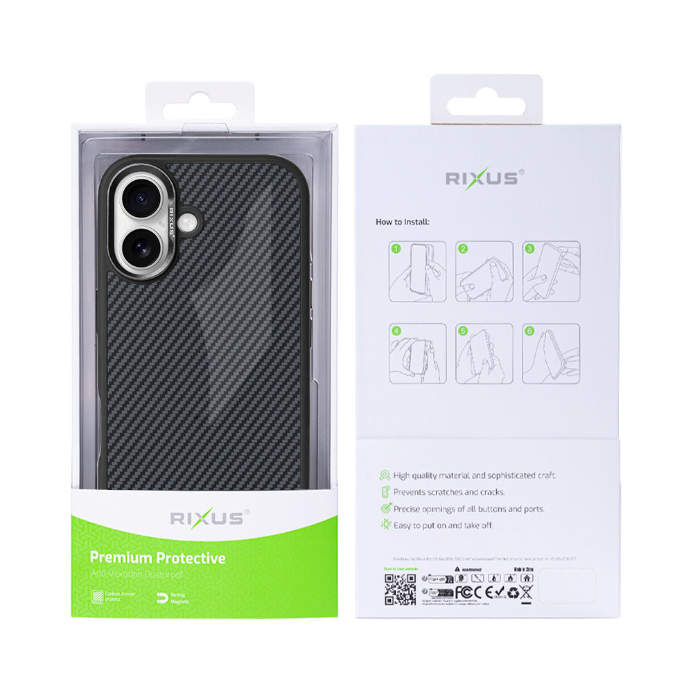 Rixus Mag Carbon With MagSafe Compatible For Apple iPhone 16 Titanium Black