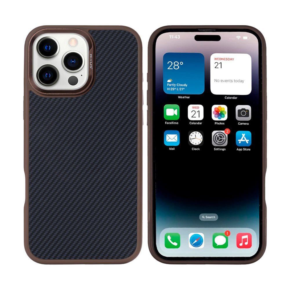 Rixus Mag Carbon With MagSafe Compatible For Apple iPhone 16 Pro Max Brown