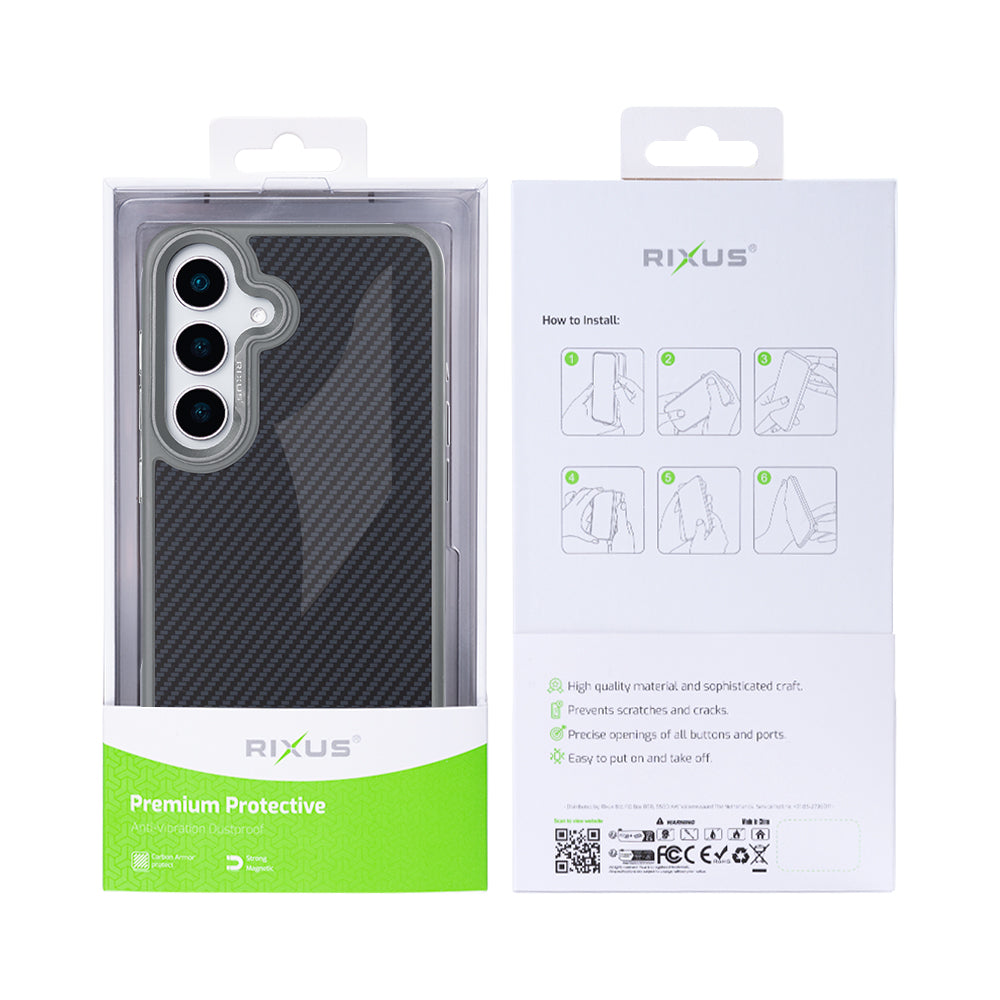 Rixus Mag Carbon With MagSafe Compatible For Samsung Galaxy S25 Plus Titanium Grey