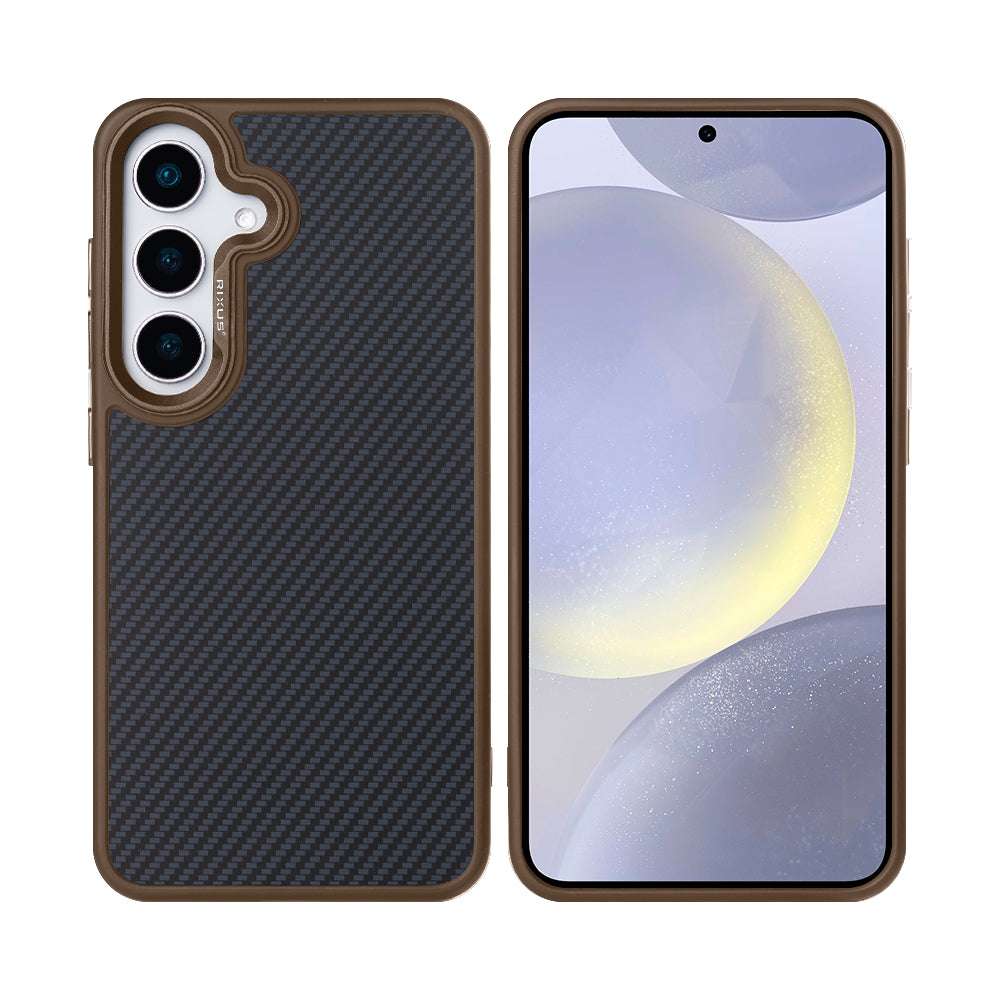 Rixus Mag Carbon With MagSafe Compatible For Samsung Galaxy S25 Plus Brown