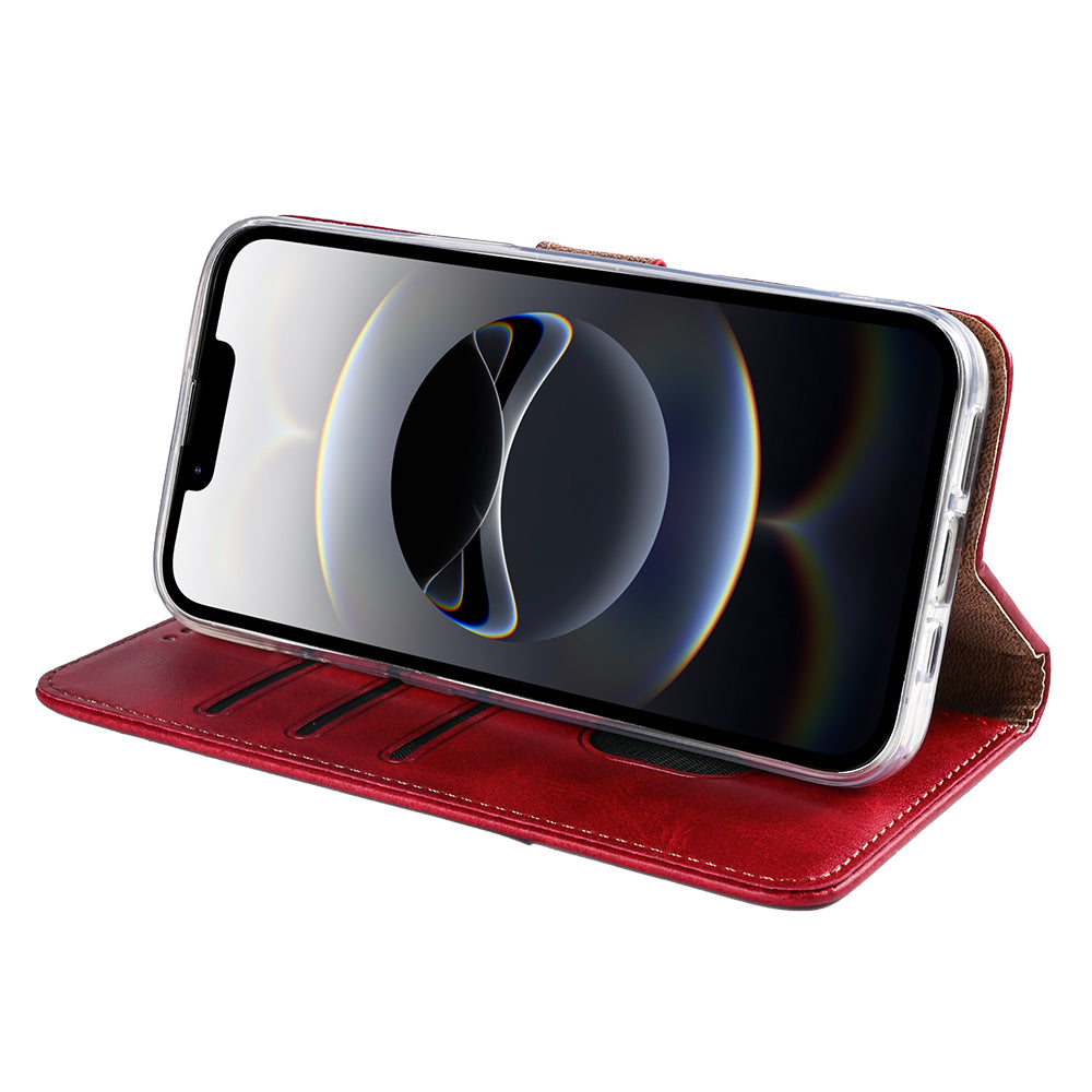 Rixus Bookcase For Apple iPhone 16e, 17e Dark Red
