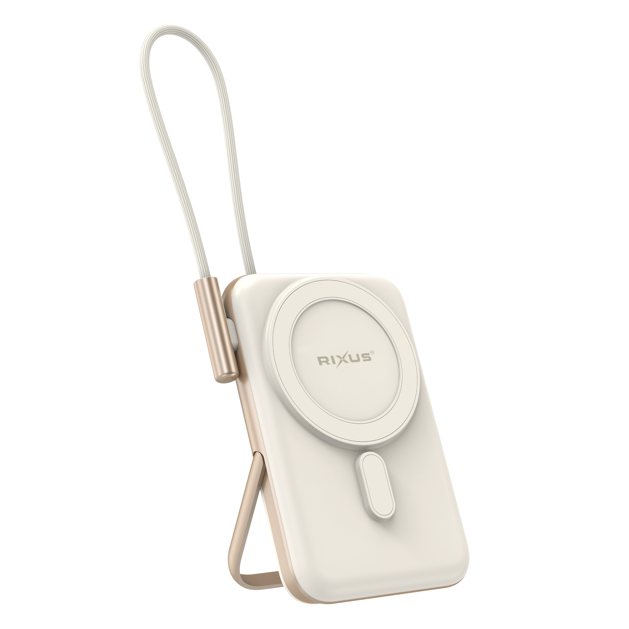Rixus RXPB29 Batterie externe magnétique 10 000 mAh avec câble USB-C intégré, couleur or rose
