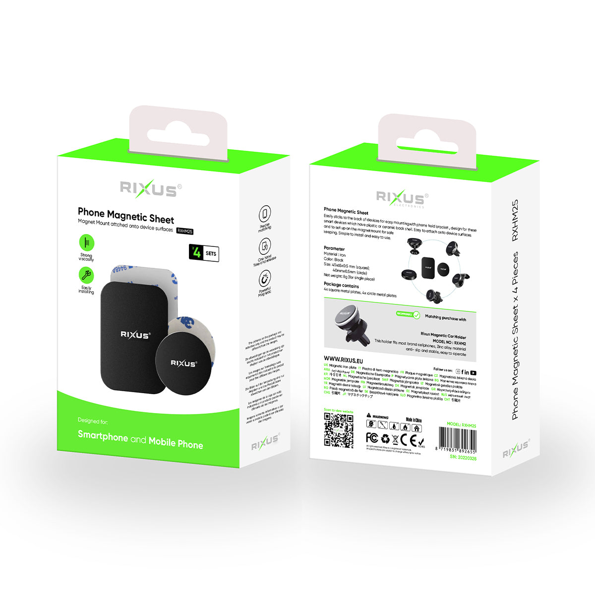 Rixus RXHM25 Telefoonmagneetblad 4 Sets Zwart