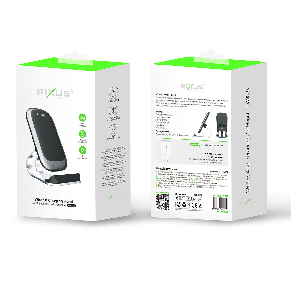 Rixus RXWC35 Draadloze Oplaadstandaard Zilver