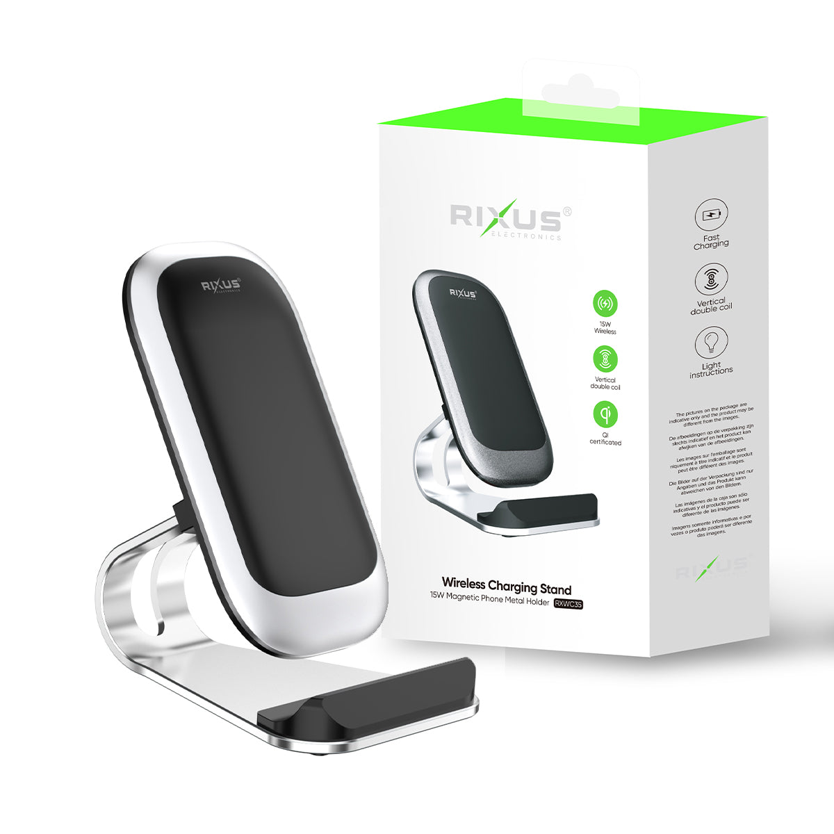 Rixus RXWC35 Draadloze Oplaadstandaard Zilver