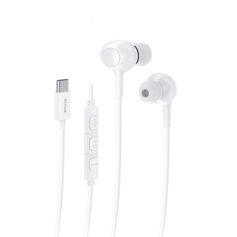 Rixus RXHD56CW USB-C bedrade oordopjes met microfoon Wit