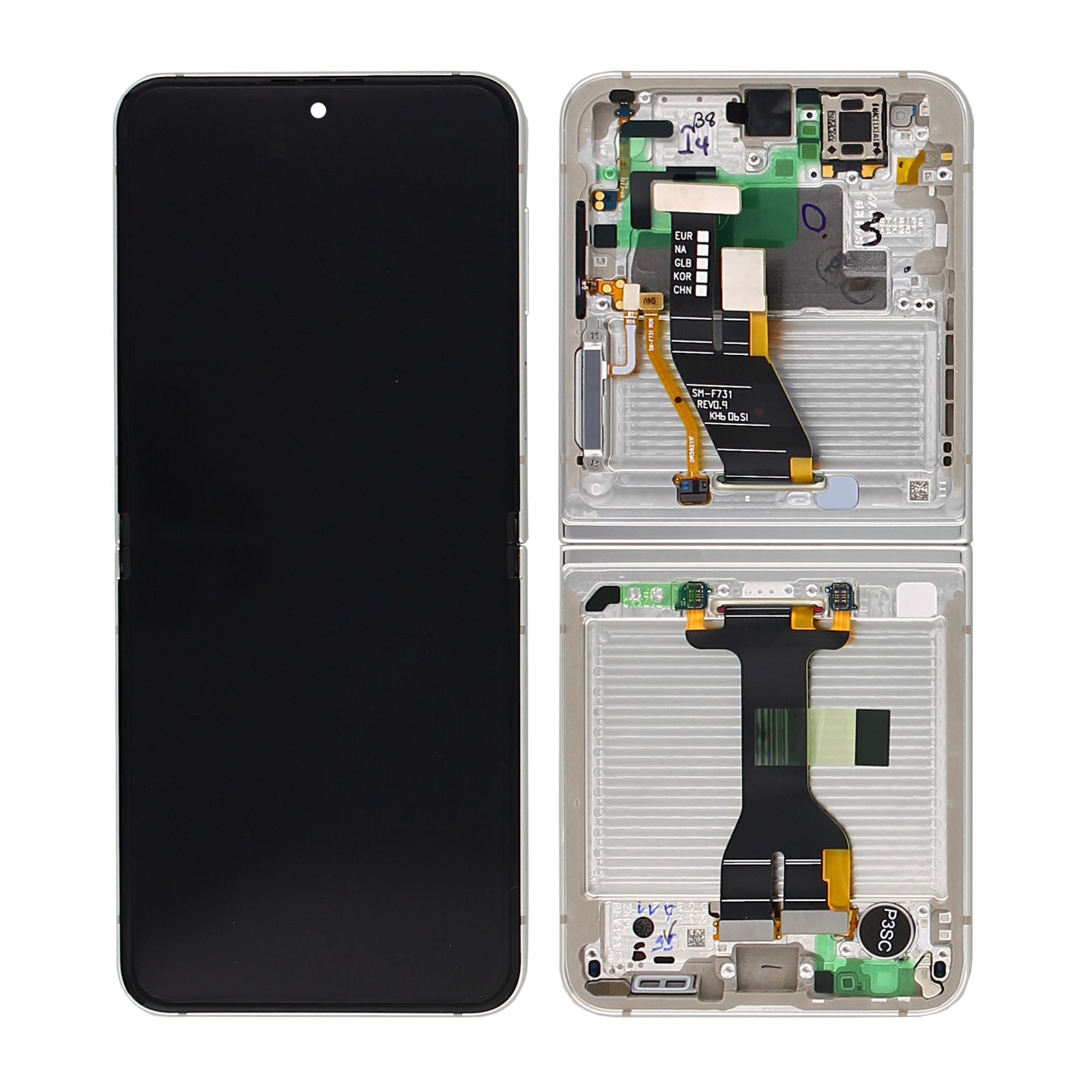 Samsung Galaxy Z Flip5 F731B Hoofdscherm en digitizer met frame Cream Service Pack