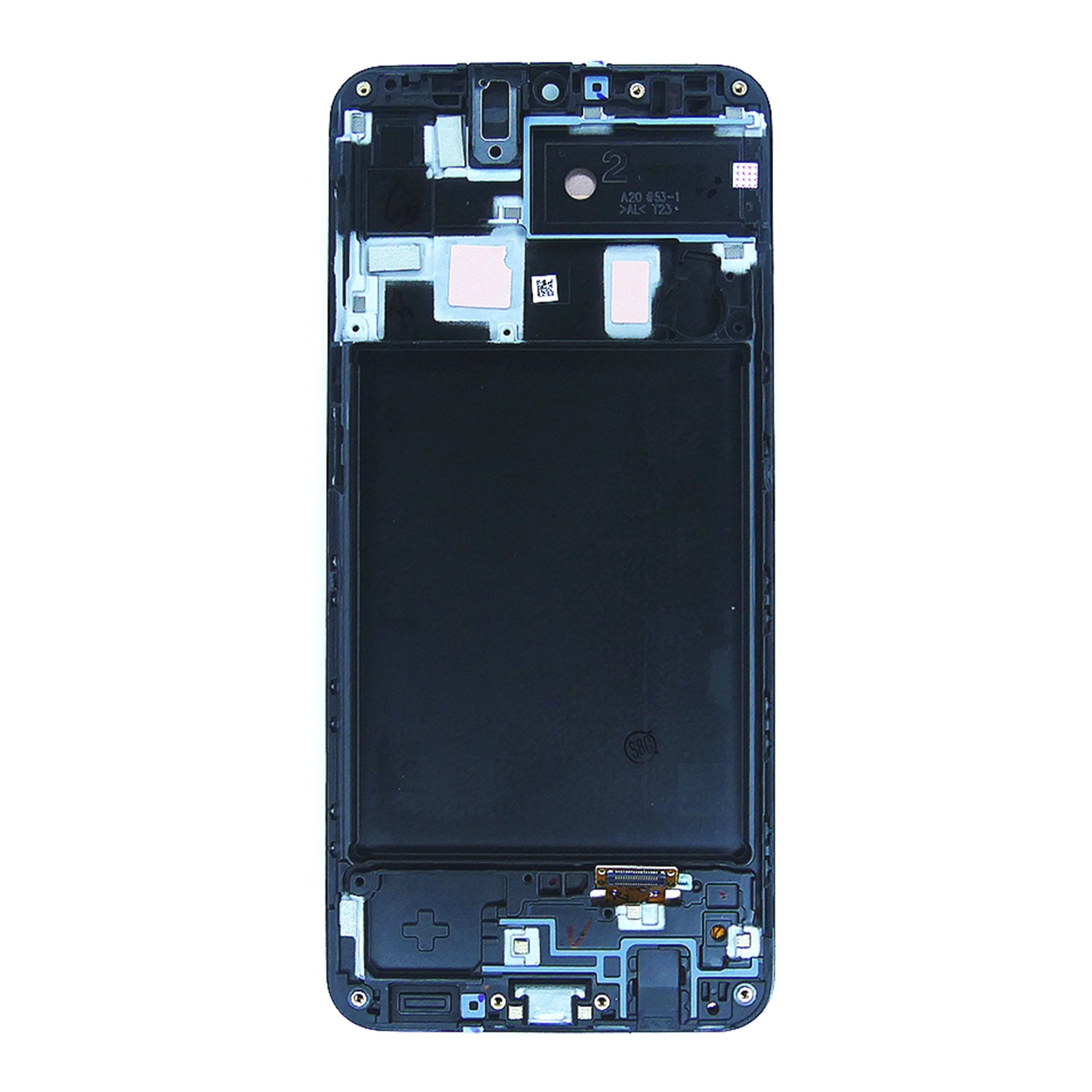 Samsung Galaxy A20 A205F Beeldscherm en Digitizer met Frame Zwart Service Pack