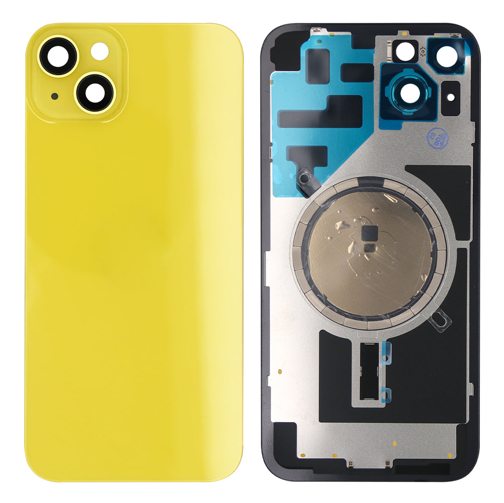 For Apple 14 Plus achterglas zonder NFC, vergroot cameraframe geel compatibel