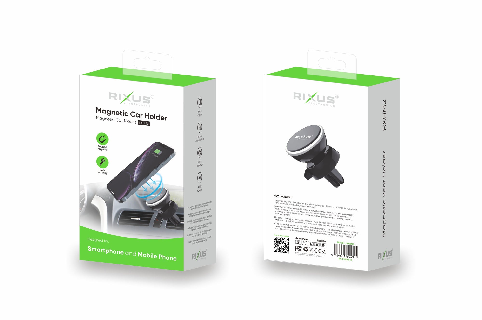 Rixus RXHM2 Magnetische 360° Universele Ventilatiehouder Zwart