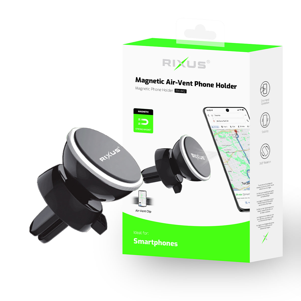 Rixus RXHM2 Magnetische 360° Universele Ventilatiehouder Zwart