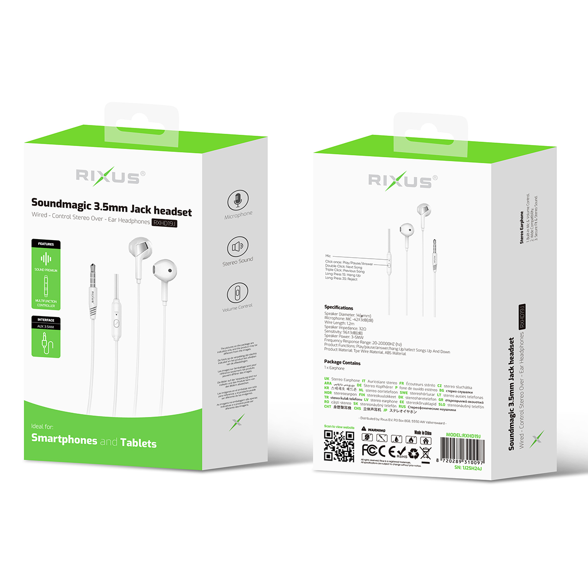 Rixus RXHD19J Soundmagic 3,5mm Jack koptelefoon