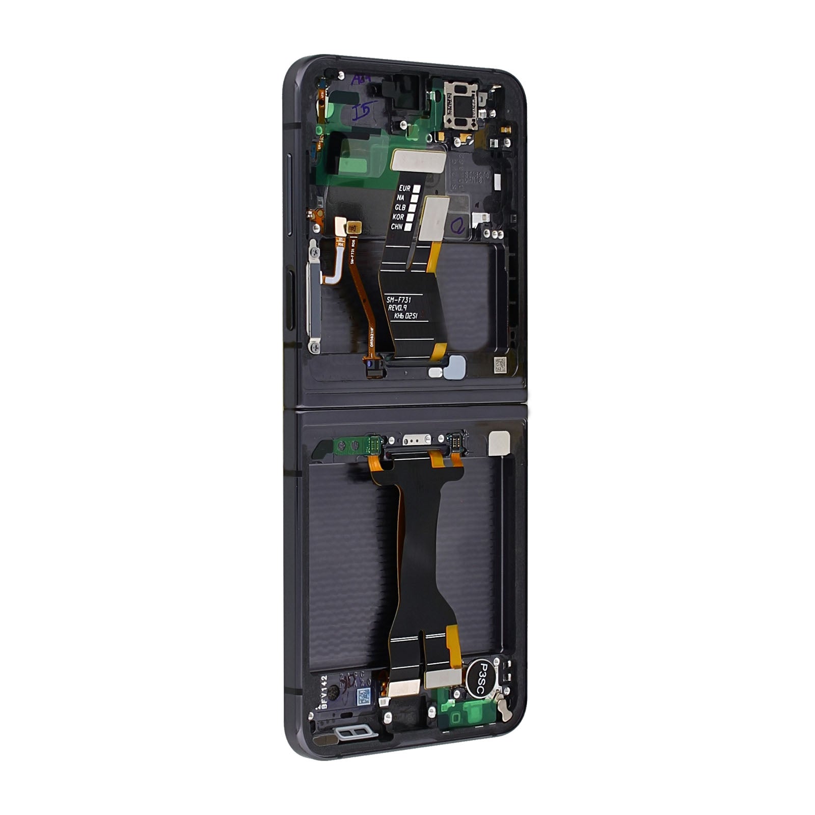 Samsung Galaxy Z Flip5 F731B Hoofdscherm en digitizer met frame Graphite Service Pack