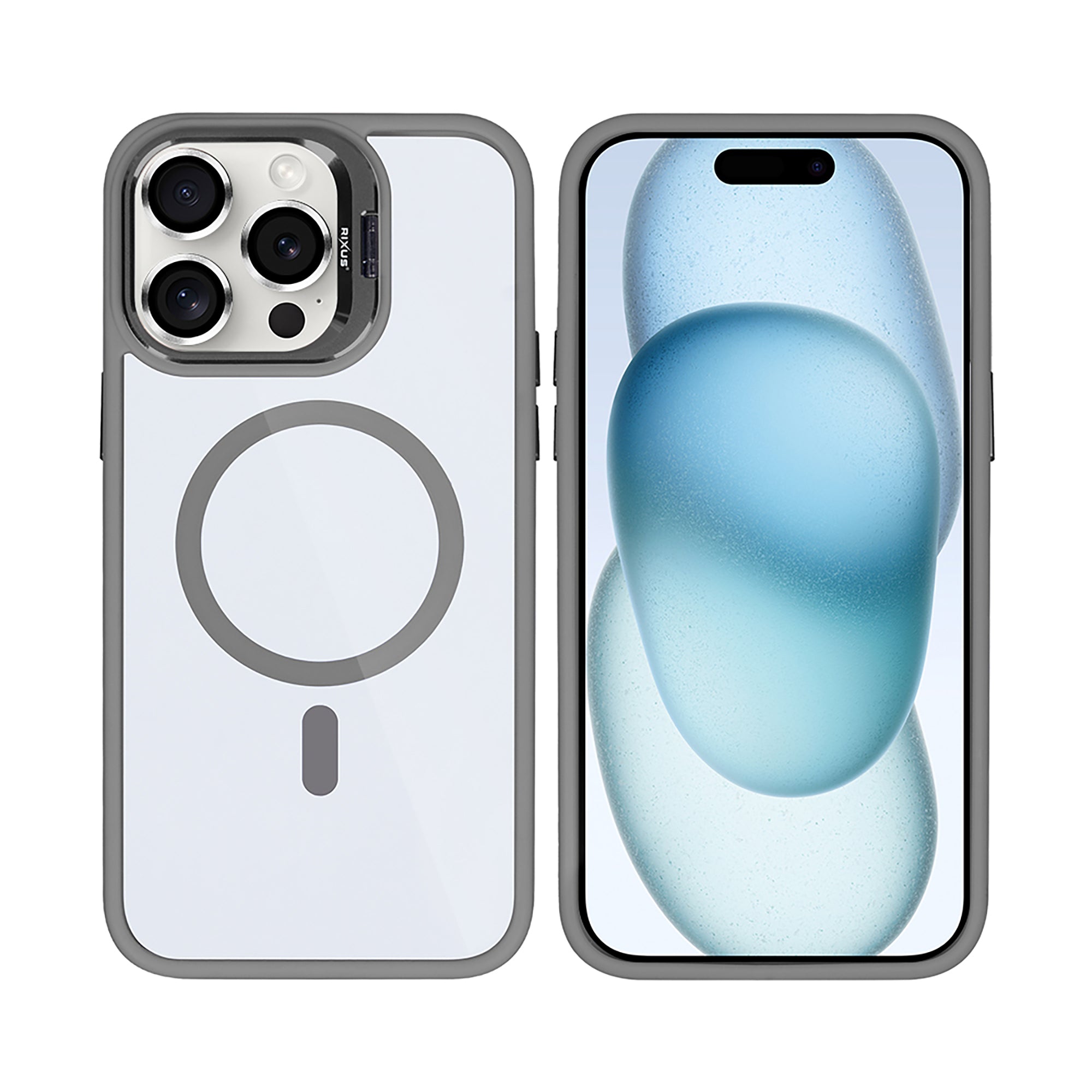 Rixus Classic 03 Case With MagSafe Compatible For Apple iPhone 15 Pro Titanium Grey