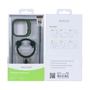 Rixus Classic 03 Case With MagSafe Compatible For Apple iPhone 15 Plus Dark Green