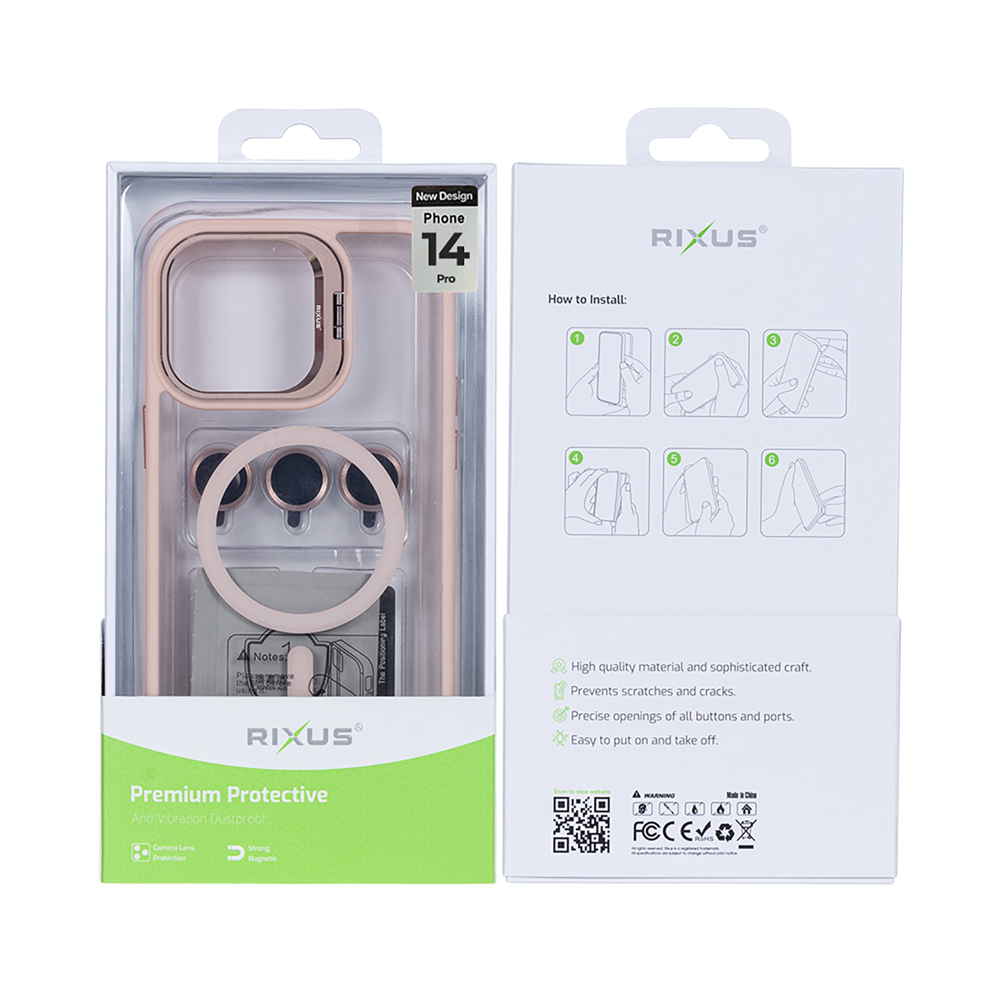 Rixus Classic 03 Case With MagSafe Compatible For Apple iPhone 14 Pro Light Pink