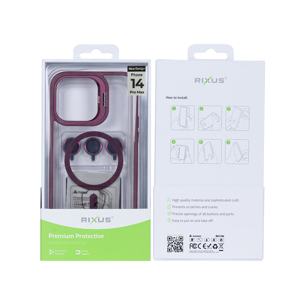 Rixus Classic 03 Case With MagSafe Compatible For Apple iPhone 14 Pro Max Dark Pink