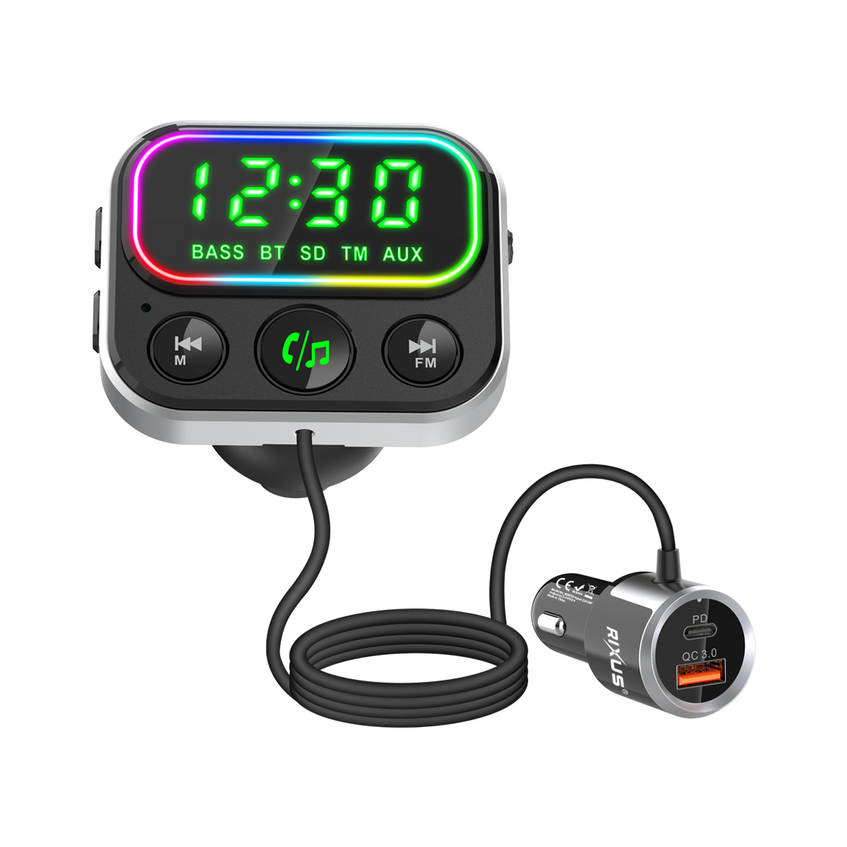 Rixus RXBT55 2 In 1 Bluetooth FM-zender en autoadapter zwart