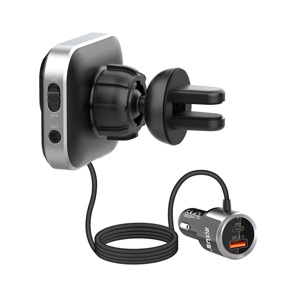 Rixus RXBT55 2 In 1 Bluetooth FM-zender en autoadapter zwart