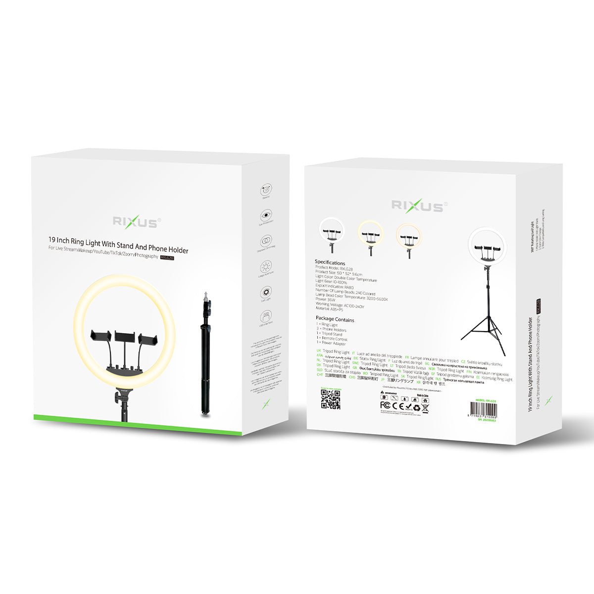 Rixus RXLG28 Ringverlichting 36W 19 inch Wit